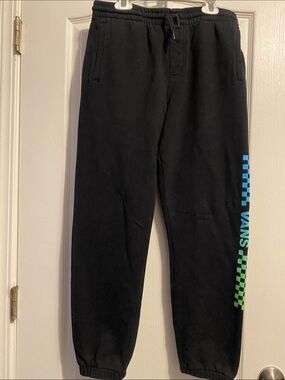 Vans Black Sweatpants with Blue and Green Checker Side Print